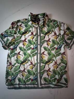 Bonobos Men's Short Sleeve Button Down Shirt Bird & Floral Botanical Print Sz L